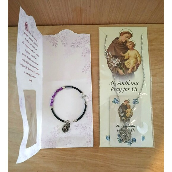 Saint Anthony Pray for Us Catholic Rosary Beads Necklace & Bracelet set of 2 - Picture 9 of 9